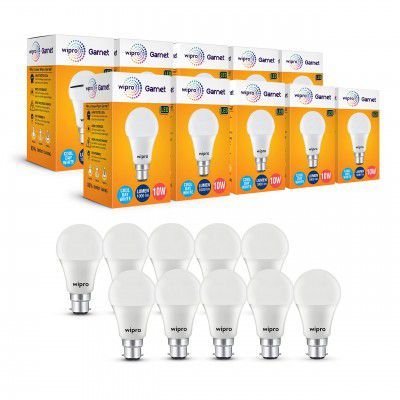 wipro Garnet Base B22 10-Watt LED Bulb (White) - Pack of 10