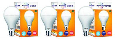 Wipro Garnet Base B22 20-Watt LED Bulb (Pack of 3, White)