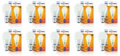 wipro Garnet Base B22 7-Watt LED Bulb (Pack of 10, Warm White)