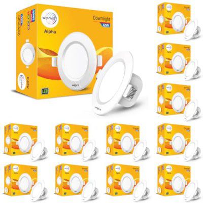 Wipro Polycarbonate Garnet 12W Round Downlight Junction Box | Cool White (6500K) | Pack of 12