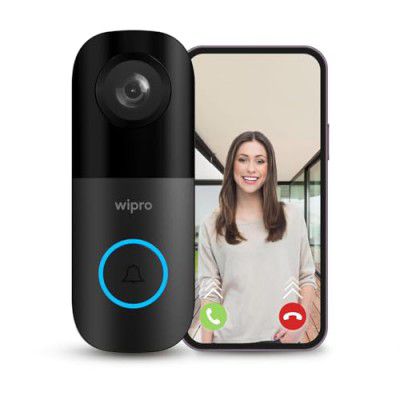 wipro Smart Wi-Fi Video Doorbell | 2 MP 1080p Full HD Camera with Night Vision | Black