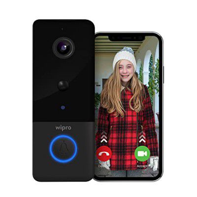 wipro Smart Wireless Doorbell | 2 MP 1080p Full HD Camera with Night Vision | IP65 Protection | Black