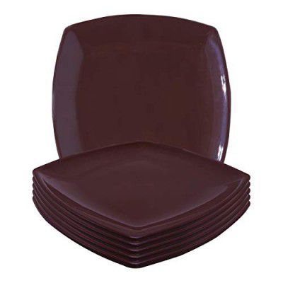 Wonder Microwave Safe Unbreakable Square Full Plates, Set of 6 Pcs, Brown Color, Made in India