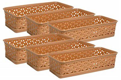 Wonder Plastic Alexa 9 Multipurpose Tokri for Drawer Dividers/Storage Tokri, Set of 6 Pcs, Camel Color