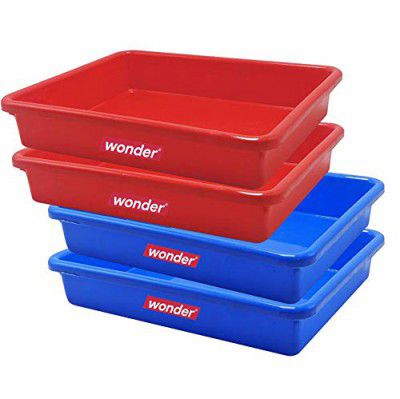 Wonder Plastic Exel Medium Ractangular Multipurpose Organising & Storage Tray Set, 4 pc Set, Red Blue Color, Made in India, KBS01814