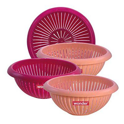 Wonder Plastic Payal Fruit Basket Set, 4 Pcs Basket, Red Pink Color, Made in India