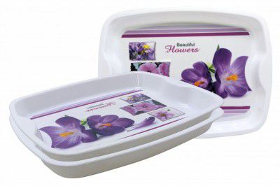 Wonder Plastic Prime Good day Big Serving Trays, Colorful Stackable Trays for Serving Tea Snacks, Set of 3, Rectangular, Violet Color