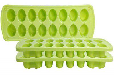 Wonder Plastic Prime Rio Fridge Ice Tray Set, 3 pc Ice Tray with 16 Cube, Green Color