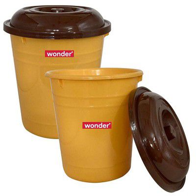 Wonder Plastic Prime WBP 303 Plastic Dustbin, 2 Pc Dustbin with Lid, 10 LTR, Yellow Color, Made in India, KBS00769