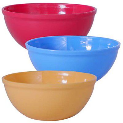 WONDER Prime Sigma 1500 Microwave Safe Multipurpose Plastic Bowl Set,3 pc Mixing Bowl 1300 ml, Dark Blue Red Yellow Colour