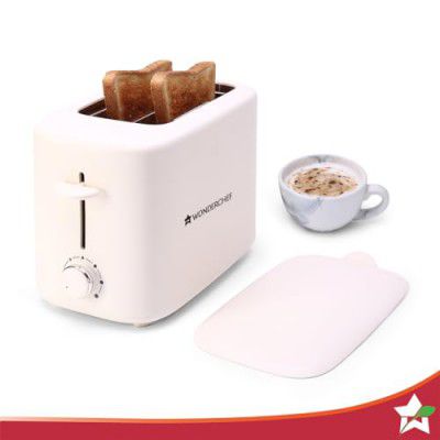 Wonderchef Bellagio 2-Slice Pop-up Toaster with Lid Cover | 800 Watt | 2 Bread Slice | 7- Level Browning Controls|Wide Bread Slots| Auto Shut Off | Easy to Clean| White| 2 Year Warranty