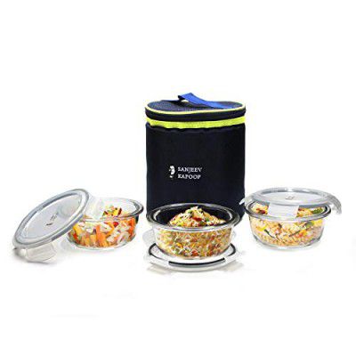 Wonderchef Boston Round Glass Lunch Boxes with Insulated Bag 400ML - Set of 3 PCS