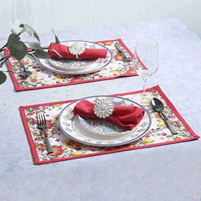 Wonderchef Como Table Mats with Floral Prints - Red, Set of 6