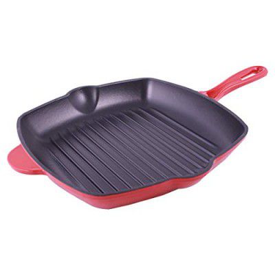 Wonderchef Ferro Cast-Iron 29.5 cm Grill Pan, 2.6L, 4.5 mm, Majolica Red