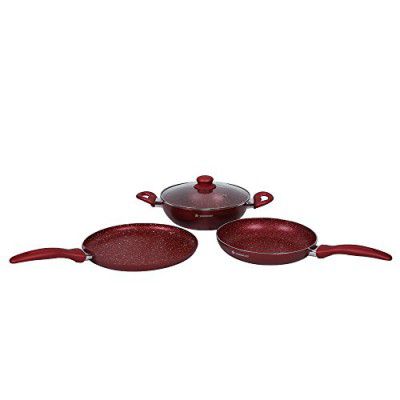 Wonderchef Garnet Non-Stick Cookware Set of 4 | Pure Grade Aluminium | PFOA Free | 2 Year Warranty