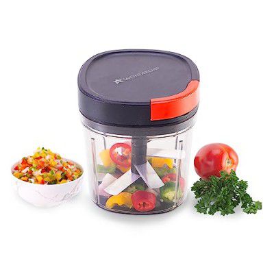 Wonderchef Glory String Vegetable Chopper with 6 Sharp SS Blade, Anti Slip Silicon Base Ring, Air Tight Lid, 900Ml, 1 Year Warranty