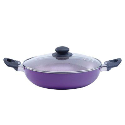 Wonderchef Valencia Kadhai with Lid Purple, 2 litres, 24 cm, 1 Year Warranty