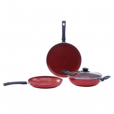 Wonderchef Valencia Non-Stick Cookware 4 Piece Set | Kadhai with Lid, Fry Pan, Dosa Tawa | Induction Friendly design