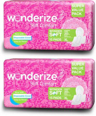 Wonderize Soft Comfort XL Sanitary Napkin 30 Pads Combo of 2 With Disposable Pouch Sanitary Pad  (Pack of 2)