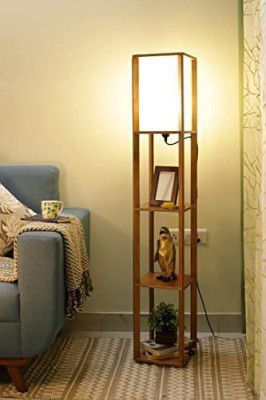 Wooden Floor Lamp with 3 Tier Shelf lamp for Home Decor 