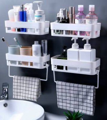 WORA Decor for Kitchen BathroomRacks withTowel Hangers Plastic Wall Shelf 