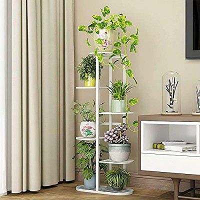 Worthy Shoppee Plant Stand Metal Potted Multiple Flower Pot Holder Shelf Indoor Outdoor Planter Display Shelving Unit (6 TIER BLACK) (WHITE)