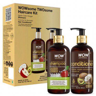 WOW APPLE CIDER VINEGAR SHAMPOO + HAIR CONDITIONER = WOWSOME TWOSOME HAIR CARE PACKAGE - 600ML