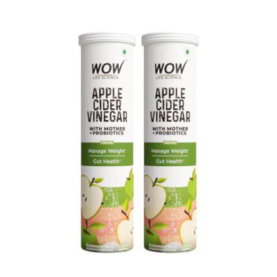 WOW Life Science Apple Cider Vinegar Effervescent Tablet + Probiotics For Weight Management, Gut Health & Digestion - 15 Effervescent Tablets - Pack of 2