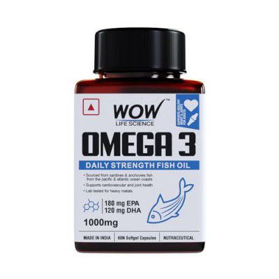 WOW Life Science Omega-3 Fish Oil 1000mg - 60 Capsules| For Men & Women | Daily Strength - 180 mg EPA & 120 mg DHA