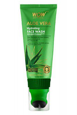 WOW Skin Science Aloe Vera With Hyaluronic Acid and Pro Vitamin B5 Hydrating Gentle Face Wash GEL with Built-In Face Brush for gentle cleansing - No Parabens, Silicones & Color - 100 mL Tube