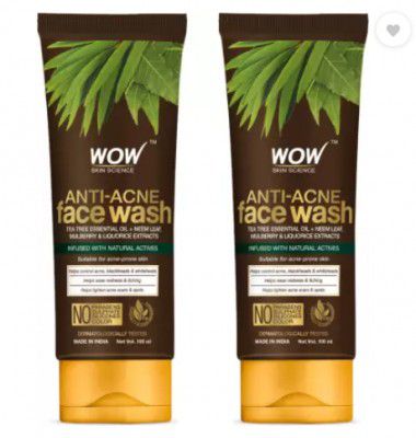 WOW SKIN SCIENCE Anti Acne - Oil Free - No Parabens, Sulphate, Silicones & Color - Pack of 2 - Net Vol 200mL Face Wash  (200 ml)