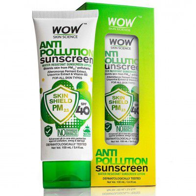 WOW Skin Science Anti Pollution Sunscreen SPF 40 All-In-One Skin Protection|Alteromonas Ferment Extract, Liquorice Extract & Vitamin B3| For Women & Men | Parabens, Sulphates & Silicone Free - 100 ml