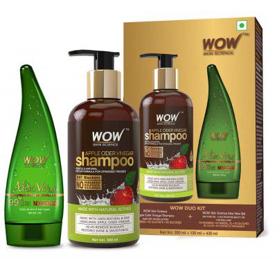 WOW Skin Science Apple Cider Vinegar Shampoo, 300ml With 99% Pure Aloe Vera Gel, 150ml