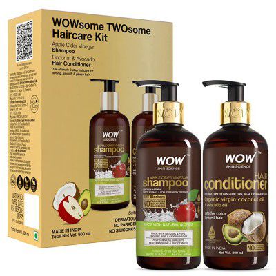 WOW Skin Science Apple Cider Vinegar Shampoo and Organic Virgin Coconut oil plus Avacado Oil Conditioner 600mL