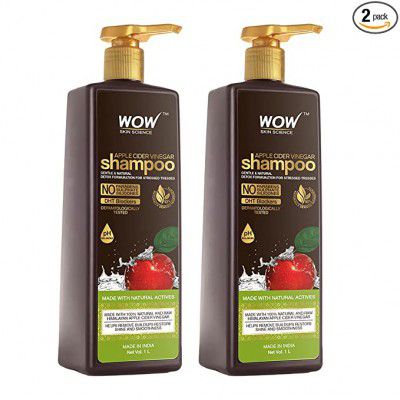 WOW Skin Science Apple Cider Vinegar Shampoo - Restores Shine & Smoothness - No Parabens, Sulphates & Silicones - Pack of 2 - Net Vol 2000ml