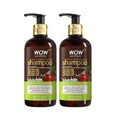 WOW Skin Science Apple Cider Vinegar Shampoo - Restores Shine & Smoothness - No Parabens, Sulphates & Silicones - Pack of 2 - Net Vol 600ml