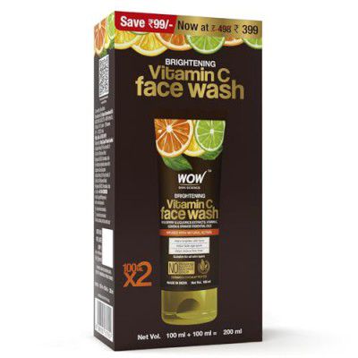 WOW Skin Science Brightening Vitamin C Face Wash - No Parabens, Sulphate, Silicones & Color - Pack of 2 - Net Vol 200mL