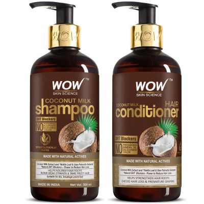 WOW Skin Science Coconut Milk Hair Care Set - consists of Coconut Milk Shampoo & Coconut Milk Conditioner - Net Vol. 600mL