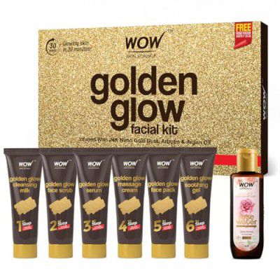 WOW Skin Science Gold Facial Kit For Glowing Skin | Made With Activated Naturals | Salon Like Facial At Home | Brightens Dull Skin | Tightens & Refines Skin | 85ml