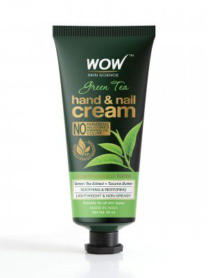 WOW Skin Science Green Tea Hand & Nail Cream - Soothing & Restoring - Lightweight & Non-Greasy - Quick Absorb - for All Skin Types - No Parabens, Silicones, Mineral Oil & Color - 50mL