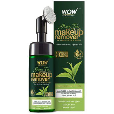 WOW Skin Science Green Tea Makeup Remover With Built-In Face Brush (MICELLAR) - No Parabens, Sulphate, Silicones, Mineral Oil, Color - 150mL