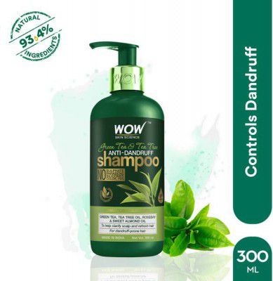 WOW SKIN SCIENCE Green Tea & Tea Tree Anti-Dandruff Shampoo - NO Sulphates, Parabens, Silicones, Color & PEG - 300mL  (300 ml)