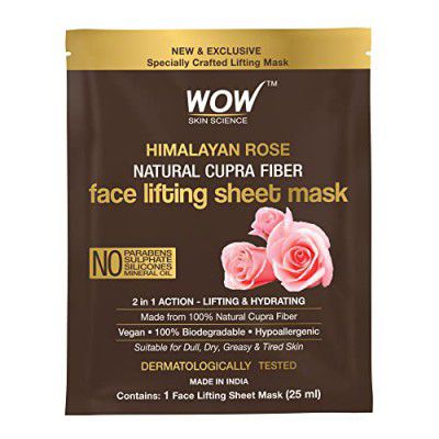 WOW Skin Science Himalayan Rose Natural Cupra Fiber Face Lifting Sheet Mask - Skin Brightening, Skin Smoothening And Skin Toning - 25 Ml