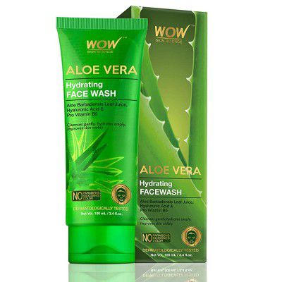 WOW Skin Science Hydrating Aloe Vera Face wash For All skin Type - With Hyaluronic Acid and Pro Vitamin B5 - No Parabens, Silicones & Color (100mL)