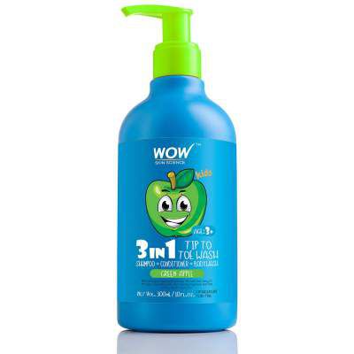 WOW Skin Science Kids Tip To Toe Wash - Shampoo - Conditioner - Body Wash - No Sulphates & Parabens - Green Apple, 300 ml