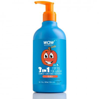 WOW Skin Science Kids Tip To Toe Wash - Shampoo - Conditioner - Body Wash - No Parabens, Sulphate, Silicones, Mineral Oil Or Color - Peach, 300 ml