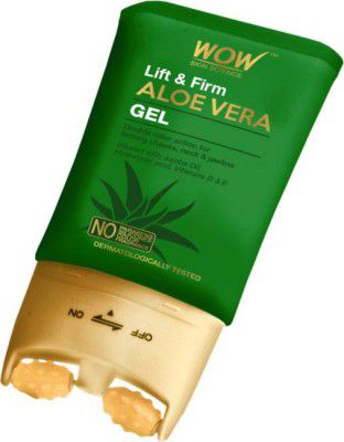 WOW SKIN SCIENCE Lift & Firm Aloe Vera Gel infused with Hyaluronic Acid, Vitamin B & E,with Double Roller Massager for firming Cheeks, Neck & Jawline - No Parabens, Silicones, Color & Fragrance  (120 