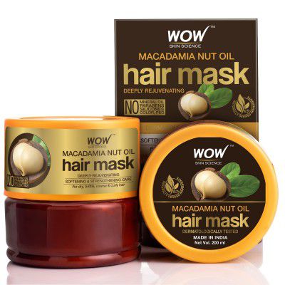 WOW Skin Science Macadamia Hair Mask - Deeply Rejuvenating - For Dry, Brittle, Coarse & Curly Hair - No Mineral Oil, Parabens, Silicones, Color & PEG - 200ml