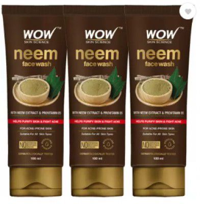 WOW SKIN SCIENCE Neem | Purifies Skin | Unclogs Pores | Fights Acne | Calms Skin- Pack of 3 Face Wash  (300 ml)