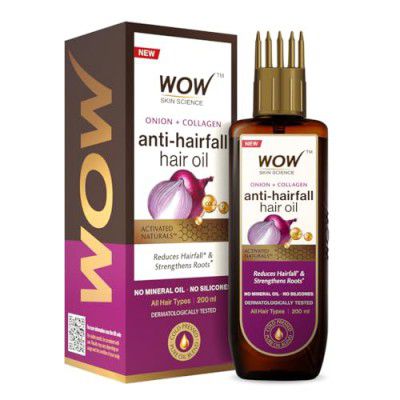 WOW Skin Science Onion Black Seed Hair Oil - WITH COMB APPLICATOR - Controls Hair Fall - NO Mineral Oil, Silicones, Cooking Oil & Synthetic Fragrance - 200mL